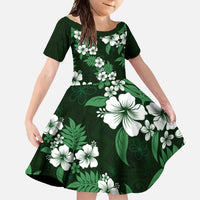 Hawaiian Hibiscus Tribal Floral Green Family Matching Mermaid Dress and Hawaiian Shirt Polynesian Tapa Pattern LT01 Daughter's Dress Green - Polynesian Pride