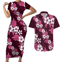 Hawaiian Hibiscus Tribal Floral Pink Couples Matching Short Sleeve Bodycon Dress and Hawaiian Shirt Polynesian Tapa Pattern LT01 Pink - Polynesian Pride
