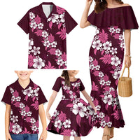Hawaiian Hibiscus Tribal Floral Pink Family Matching Mermaid Dress and Hawaiian Shirt Polynesian Tapa Pattern LT01 - Polynesian Pride