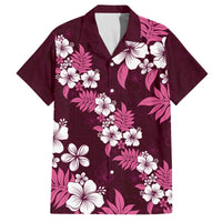 Hawaiian Hibiscus Tribal Floral Pink Family Matching Off The Shoulder Long Sleeve Dress and Hawaiian Shirt Polynesian Tapa Pattern LT01 Dad's Shirt - Short Sleeve Pink - Polynesian Pride