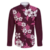 Hawaiian Hibiscus Tribal Floral Pink Family Matching Puletasi and Hawaiian Shirt Polynesian Tapa Pattern LT01 Dad's Shirt - Long Sleeve Pink - Polynesian Pride