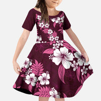 Hawaiian Hibiscus Tribal Floral Pink Family Matching Summer Maxi Dress and Hawaiian Shirt Polynesian Tapa Pattern LT01 Daughter's Dress Pink - Polynesian Pride
