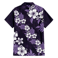 Hawaiian Hibiscus Tribal Floral Purple Family Matching Off The Shoulder Long Sleeve Dress and Hawaiian Shirt Polynesian Tapa Pattern LT01 - Polynesian Pride