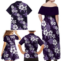 Hawaiian Hibiscus Tribal Floral Purple Family Matching Off Shoulder Maxi Dress and Hawaiian Shirt Polynesian Tapa Pattern LT01 - Polynesian Pride
