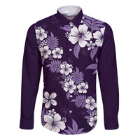 Hawaiian Hibiscus Tribal Floral Purple Family Matching Off Shoulder Maxi Dress and Hawaiian Shirt Polynesian Tapa Pattern LT01 Dad's Shirt - Long Sleeve Purple - Polynesian Pride