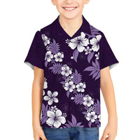 Hawaiian Hibiscus Tribal Floral Purple Family Matching Short Sleeve Bodycon Dress and Hawaiian Shirt Polynesian Tapa Pattern LT01 Son's Shirt Purple - Polynesian Pride