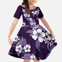 Hawaiian Hibiscus Tribal Floral Purple Family Matching Tank Maxi Dress and Hawaiian Shirt Polynesian Tapa Pattern LT01 Daughter's Dress Purple - Polynesian Pride