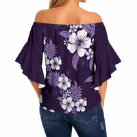 Hawaiian Hibiscus Tribal Floral Purple Off Shoulder Wrap Waist Top Polynesian Tapa Pattern LT01 - Polynesian Pride