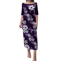Hawaiian Hibiscus Tribal Floral Purple Puletasi Polynesian Tapa Pattern LT01 Long Dress Purple - Polynesian Pride
