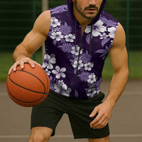 Hawaiian Hibiscus Tribal Floral Purple Sleeveless Zip Hoodie Polynesian Tapa Pattern - Polynesian Pride