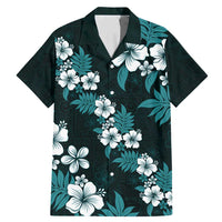Hawaiian Hibiscus Tribal Floral Teal Family Matching Mermaid Dress and Hawaiian Shirt Polynesian Tapa Pattern LT01 Dad's Shirt - Short Sleeve Teal - Polynesian Pride