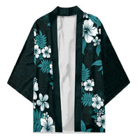 Hawaiian Hibiscus Tribal Floral Teal Kimono Polynesian Tapa Pattern LT01 Unisex Teal - Polynesian Pride