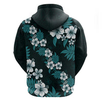 Hawaiian Hibiscus Tribal Floral Teal Zip Hoodie Polynesian Tapa Pattern LT01 - Polynesian Pride