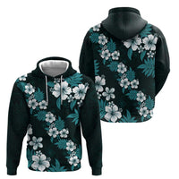 Hawaiian Hibiscus Tribal Floral Teal Zip Hoodie Polynesian Tapa Pattern LT01 - Polynesian Pride