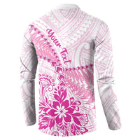 Personalised New Zealand Pink Fern Breast Cancer Button Sweatshirt Polynesian Pattern