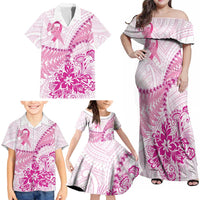 Personalised New Zealand Pink Fern Breast Cancer Family Matching Off Shoulder Maxi Dress and Hawaiian Shirt Polynesian Pattern LT01 - Polynesian Pride
