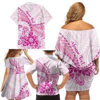 Personalised New Zealand Pink Fern Breast Cancer Family Matching Off Shoulder Short Dress and Hawaiian Shirt Polynesian Pattern LT01 - Polynesian Pride