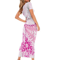 Personalised New Zealand Pink Fern Breast Cancer Family Matching Short Sleeve Bodycon Dress and Hawaiian Shirt Polynesian Pattern LT01 - Polynesian Pride