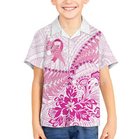 Personalised New Zealand Pink Fern Breast Cancer Family Matching Short Sleeve Bodycon Dress and Hawaiian Shirt Polynesian Pattern LT01 Son's Shirt Pink - Polynesian Pride