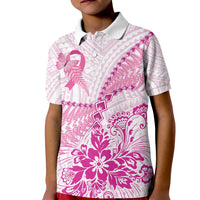 Personalised New Zealand Pink Fern Breast Cancer Kid Polo Shirt Polynesian Pattern