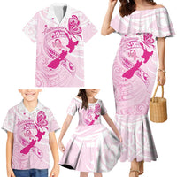 Personalised Aotearoa Breast Cancer Family Matching Mermaid Dress and Hawaiian Shirt New Zealand Maori Pattern LT01 - Polynesian Pride