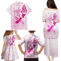 Personalised Aotearoa Breast Cancer Family Matching Puletasi and Hawaiian Shirt New Zealand Maori Pattern LT01 - Polynesian Pride