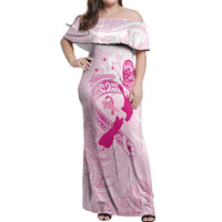 Personalised Aotearoa Breast Cancer Off Shoulder Maxi Dress New Zealand Maori Pattern