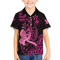 Hawaii Breast Cancer Family Matching Long Sleeve Bodycon Dress and Hawaiian Shirt Girl Floral Kakau Pattern LT01 Son's Shirt Pink - Polynesian Pride
