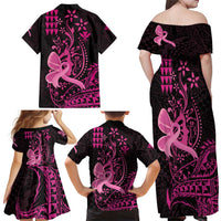 Hawaii Breast Cancer Family Matching Off Shoulder Maxi Dress and Hawaiian Shirt Girl Floral Kakau Pattern LT01 - Polynesian Pride