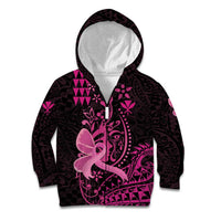 Hawaii Breast Cancer Kid Hoodie Girl Floral Kakau Pattern LT01 Zip Hoodie Pink - Polynesian Pride