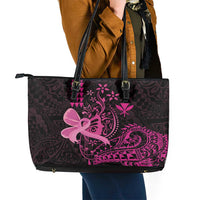 Hawaii Breast Cancer Leather Tote Bag Girl Floral Kakau Pattern