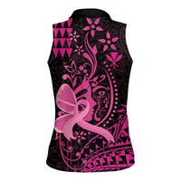 Hawaii Breast Cancer Women Sleeveless Polo Shirt Girl Floral Kakau Pattern