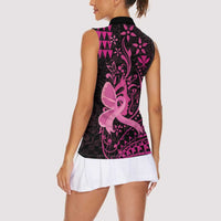 Hawaii Breast Cancer Women Sleeveless Polo Shirt Girl Floral Kakau Pattern