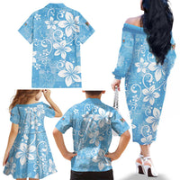 Fiji Tapa Pattern Family Matching Off The Shoulder Long Sleeve Dress and Hawaiian Shirt Plumeria Floral LT01 - Polynesian Pride