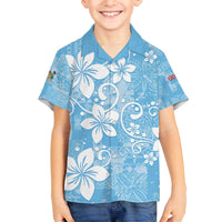 Fiji Tapa Pattern Family Matching Off Shoulder Short Dress and Hawaiian Shirt Plumeria Floral