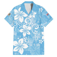 Fiji Tapa Pattern Family Matching Short Sleeve Bodycon Dress and Hawaiian Shirt Plumeria Floral LT01 Dad's Shirt - Short Sleeve Blue - Polynesian Pride