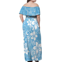 Fiji Tapa Pattern Off Shoulder Maxi Dress Plumeria Floral