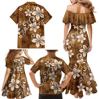 Plumeria Floral Tapa Pattern Vintage Gold Family Matching Mermaid Dress and Hawaiian Shirt LT01 - Polynesian Pride