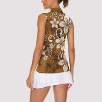 Plumeria Floral Tapa Pattern Vintage Gold Women Sleeveless Polo Shirt