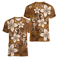 Plumeria Floral Tapa Pattern Vintage Gold Women V-Neck T-Shirt