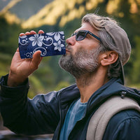 Plumeria Floral Tapa Pattern Navy Blue 4 in 1 Can Cooler Tumbler