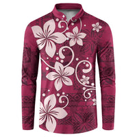Plumeria Floral Tapa Pattern Ruby Pink Button Sweatshirt