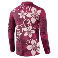 Plumeria Floral Tapa Pattern Ruby Pink Button Sweatshirt