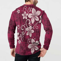 Plumeria Floral Tapa Pattern Ruby Pink Button Sweatshirt
