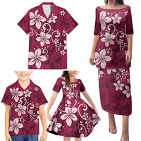 Plumeria Floral Tapa Pattern Ruby Pink Family Matching Puletasi and Hawaiian Shirt LT01 - Polynesian Pride