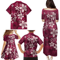 Plumeria Floral Tapa Pattern Ruby Pink Family Matching Puletasi and Hawaiian Shirt LT01 - Polynesian Pride