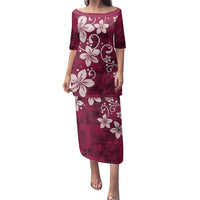 Plumeria Floral Tapa Pattern Ruby Pink Family Matching Puletasi and Hawaiian Shirt LT01 Mom's Dress Pink - Polynesian Pride