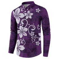 Plumeria Floral Tapa Pattern Amethyst Purple Button Sweatshirt