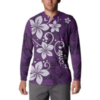 Plumeria Floral Tapa Pattern Amethyst Purple Button Sweatshirt