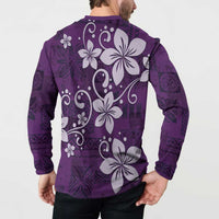 Plumeria Floral Tapa Pattern Amethyst Purple Button Sweatshirt